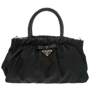 Prada TRSSUTO BOW ribbon handbag leather black